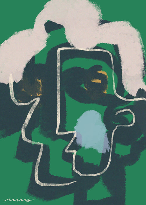 Abstract gezicht in doorlopende lijn op groen