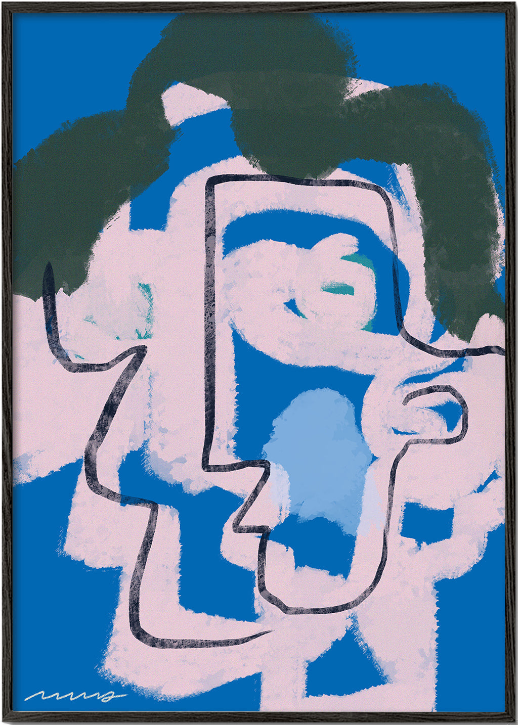 Abstract kunst gezicht blauw en roze