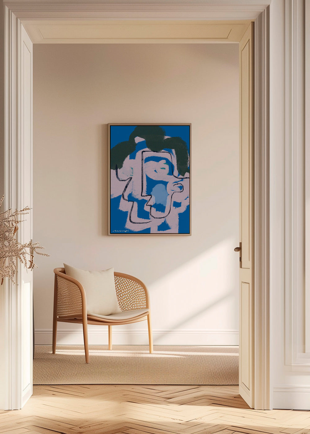 Abstract kunst gezicht blauw en roze
