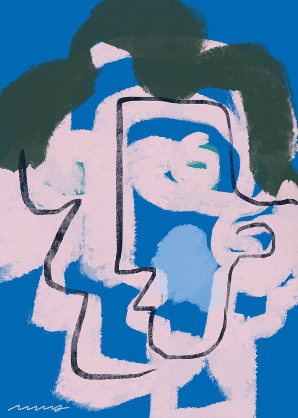 Abstract kunst gezicht blauw en roze