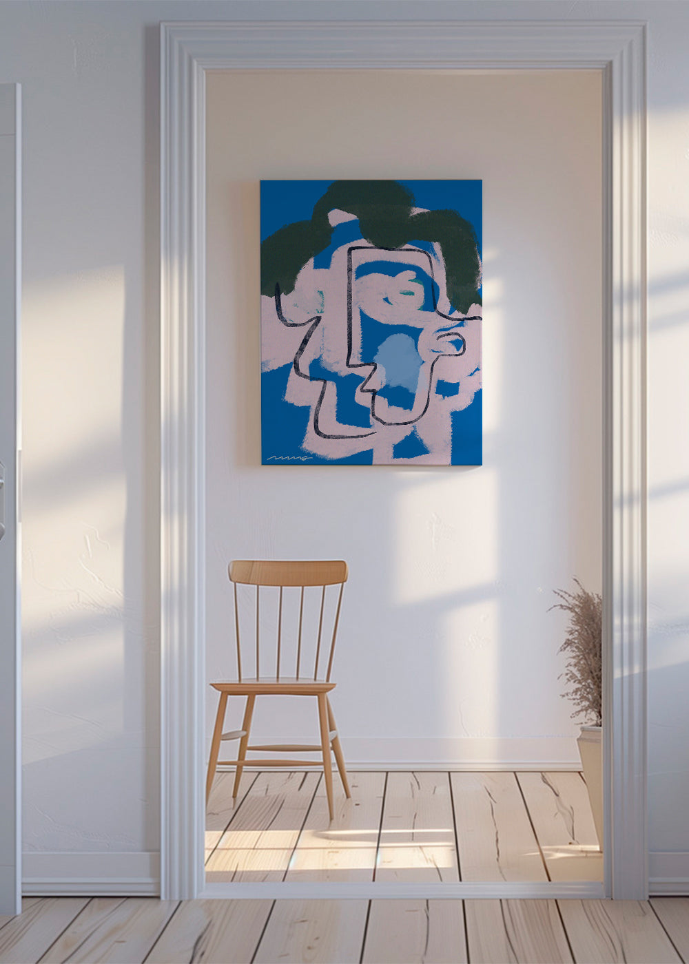 Abstract kunst gezicht blauw en roze