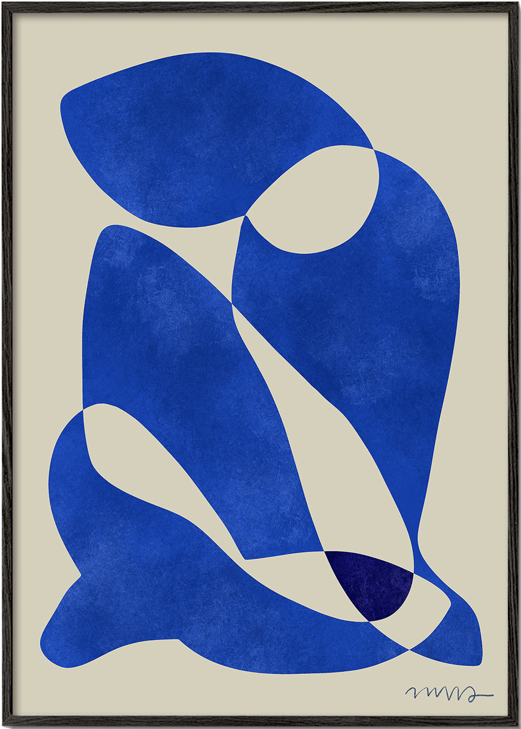 Abstract kunstwerk met organische blauwe vormen