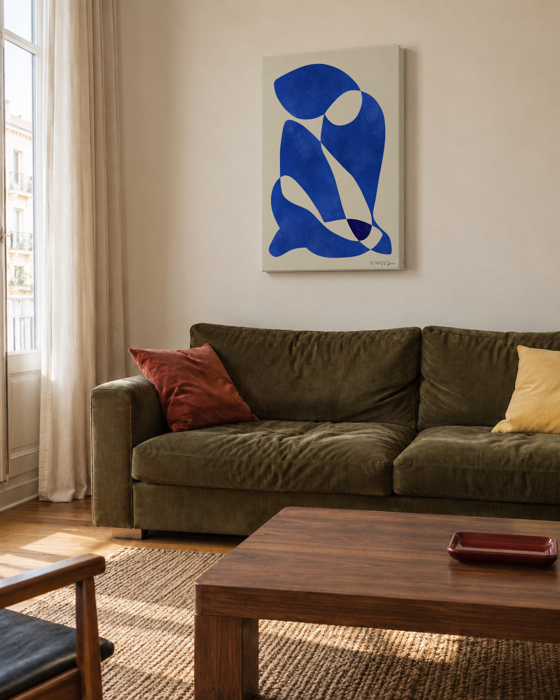 Blue Nude - Unframed canvas in an interior