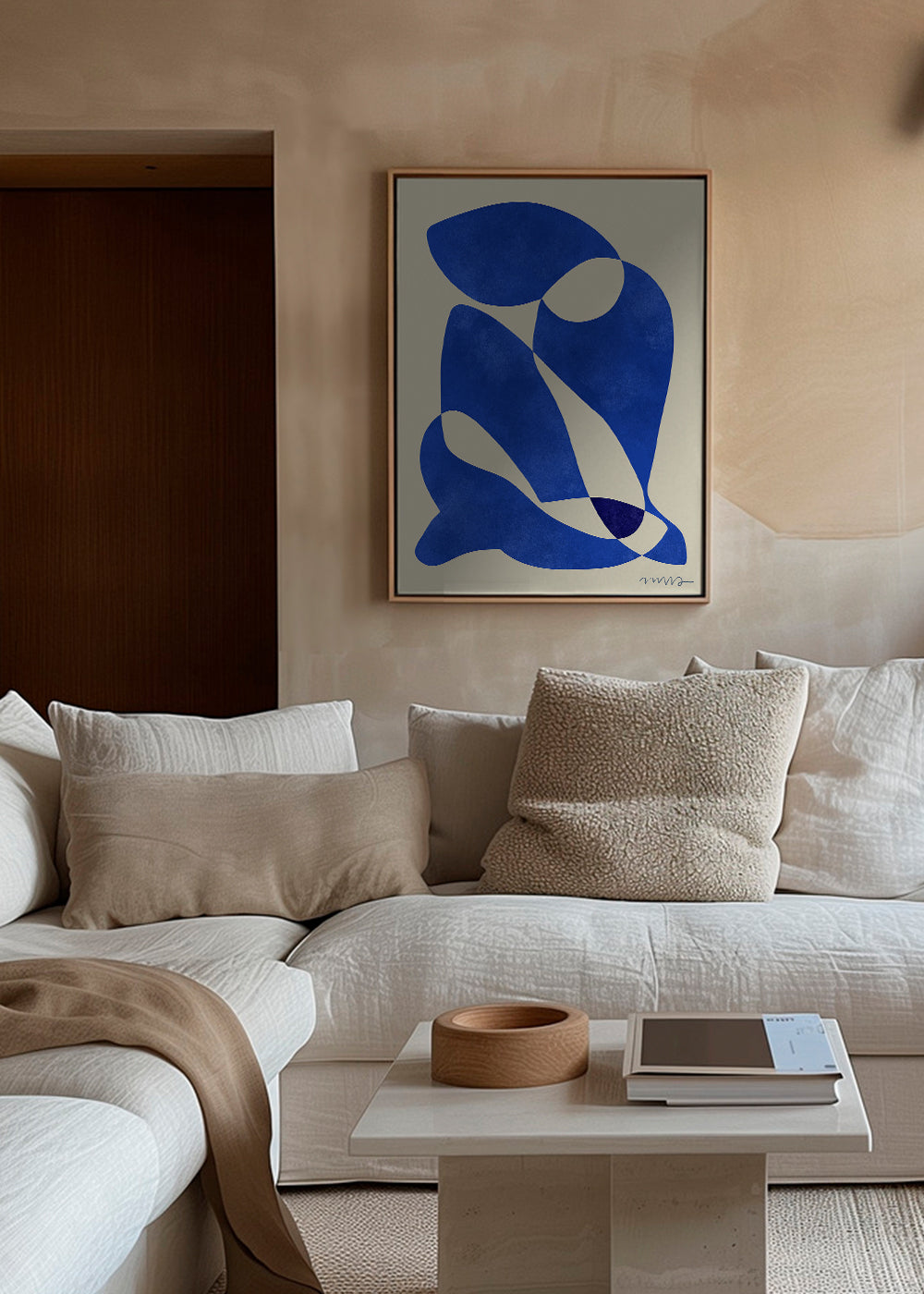 Abstract kunstwerk met organische blauwe vormen
