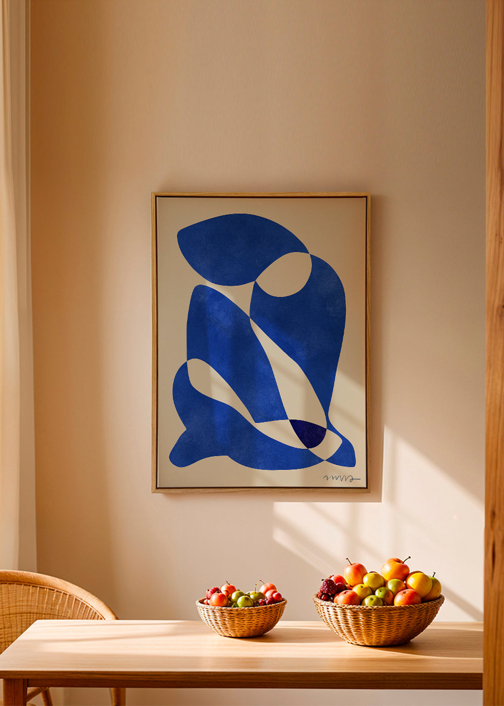 Abstract kunstwerk met organische blauwe vormen