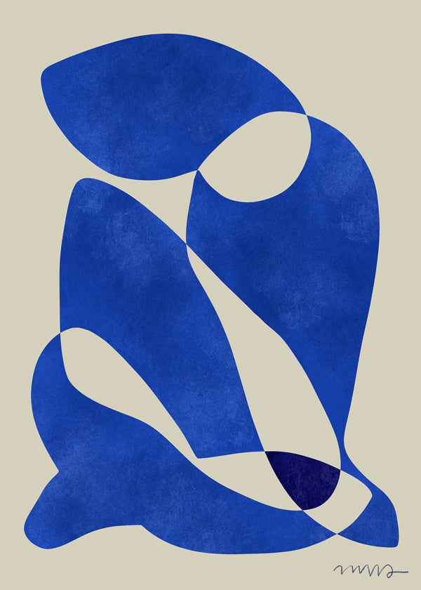 Abstract kunstwerk met organische blauwe vormen