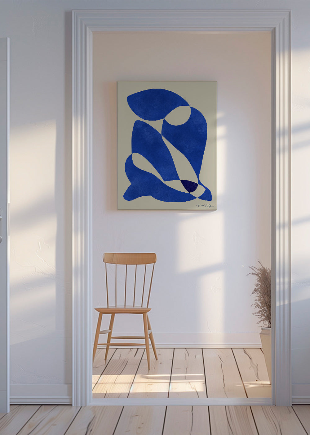 Abstract kunstwerk met organische blauwe vormen