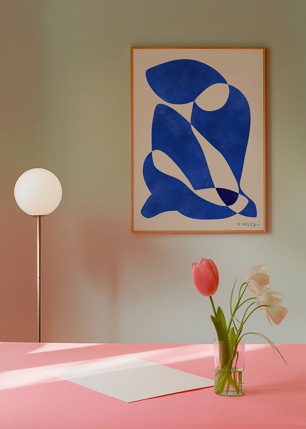 Abstract kunstwerk met organische blauwe vormen