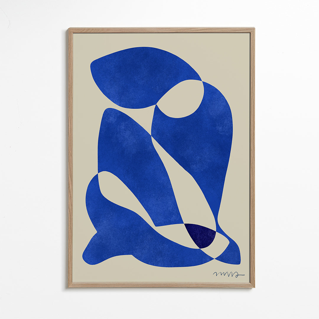 Abstract kunstwerk met organische blauwe vormen