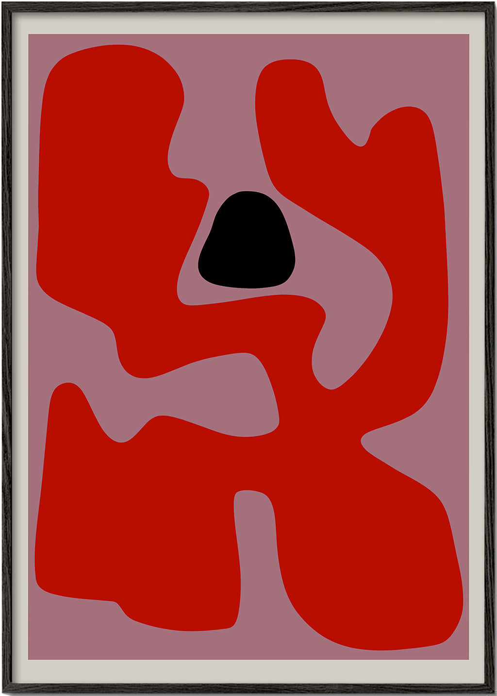 Abstract kunstwerk met organische rode vormen