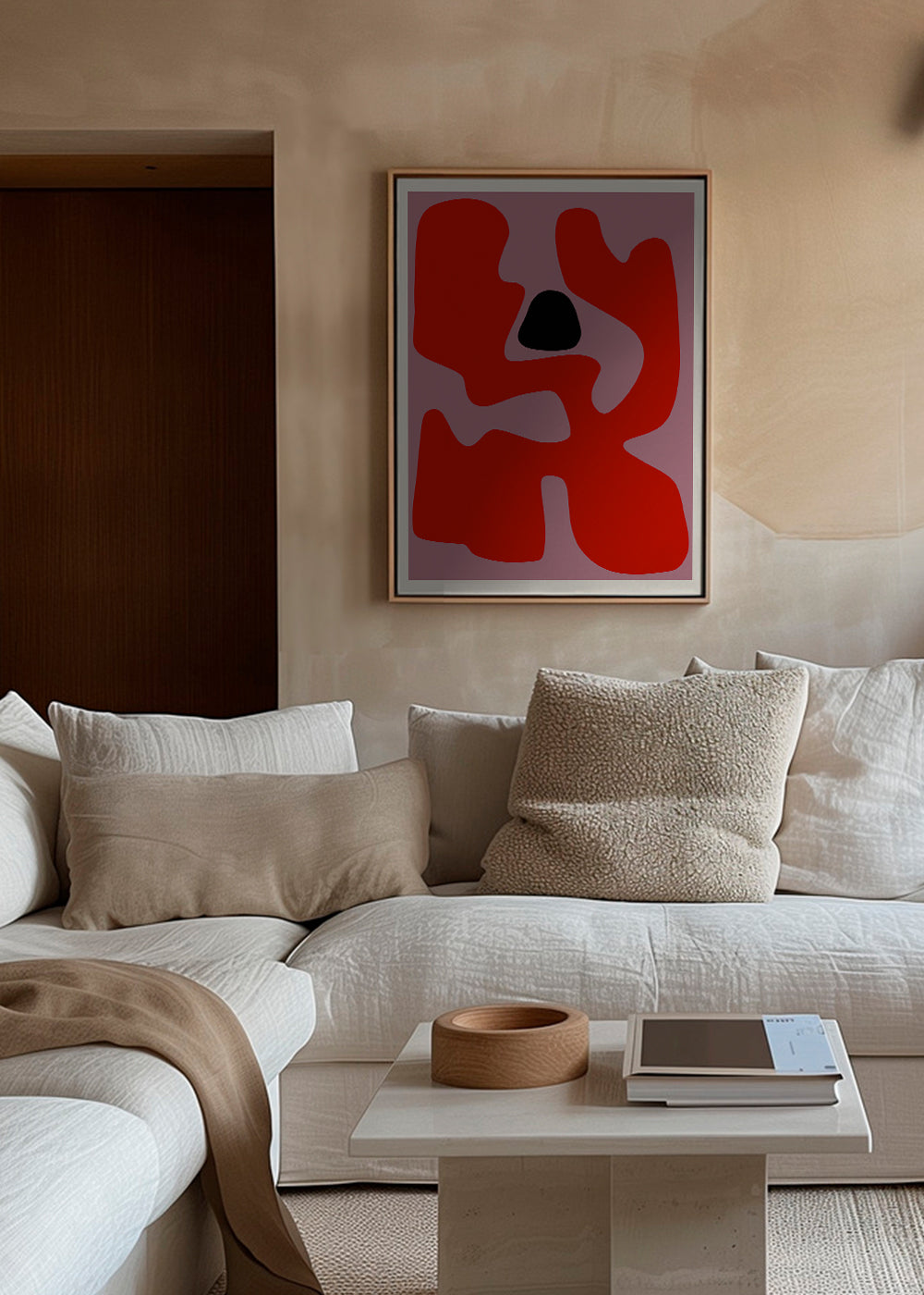 Abstract kunstwerk met organische rode vormen