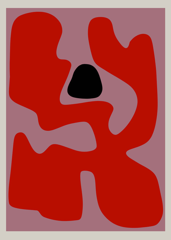 Abstract kunstwerk met organische rode vormen