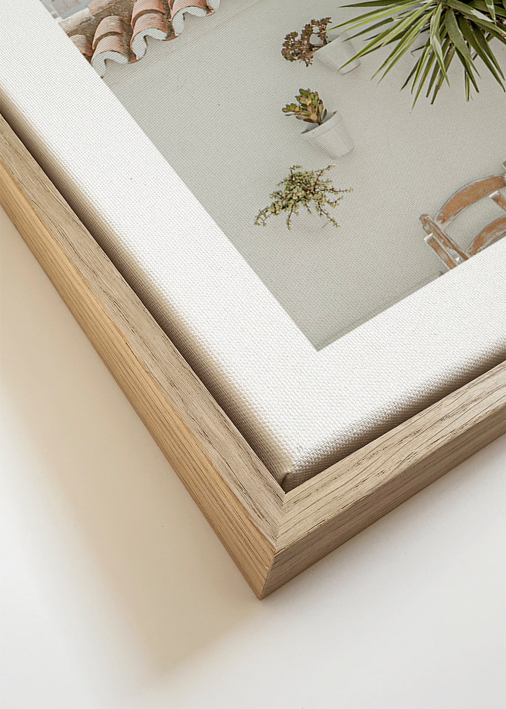Landschapsposter met witte daken en yucca