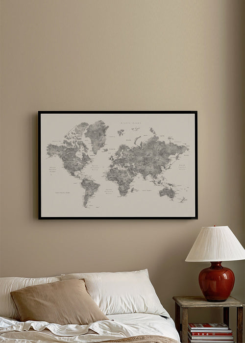 Wereldkaart poster met gedetailleerde steden