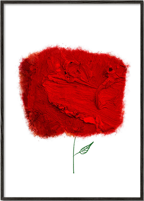 Botanische print met rode textuurbloem