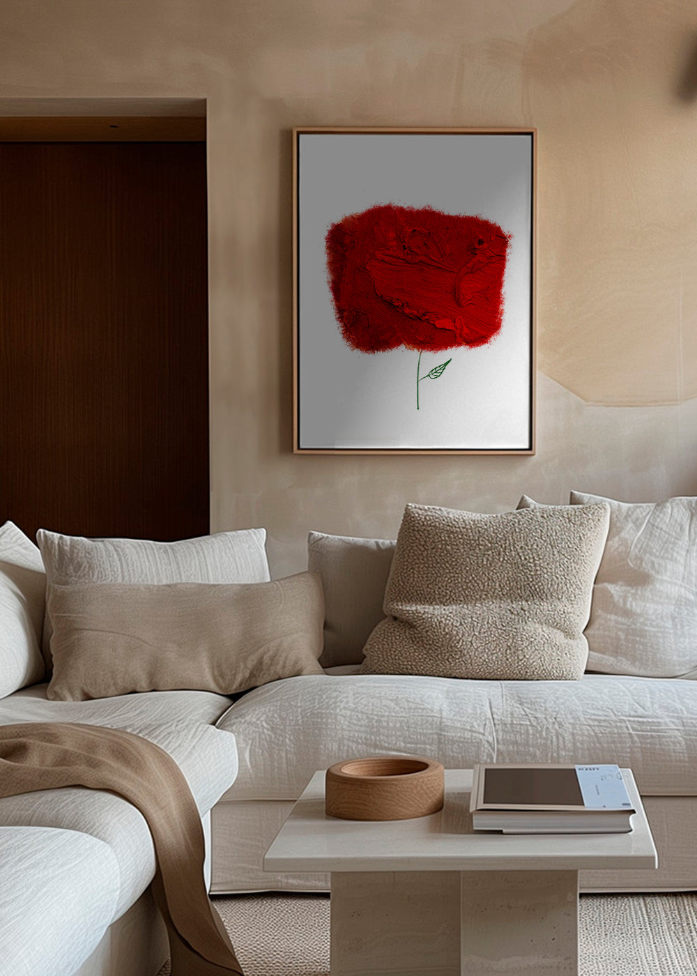 Botanische print met rode textuurbloem