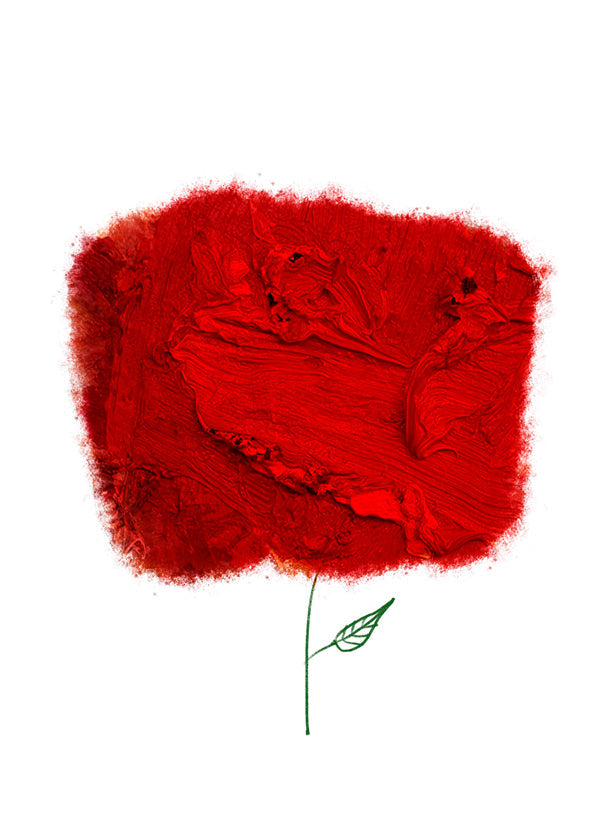 Botanische print met rode textuurbloem