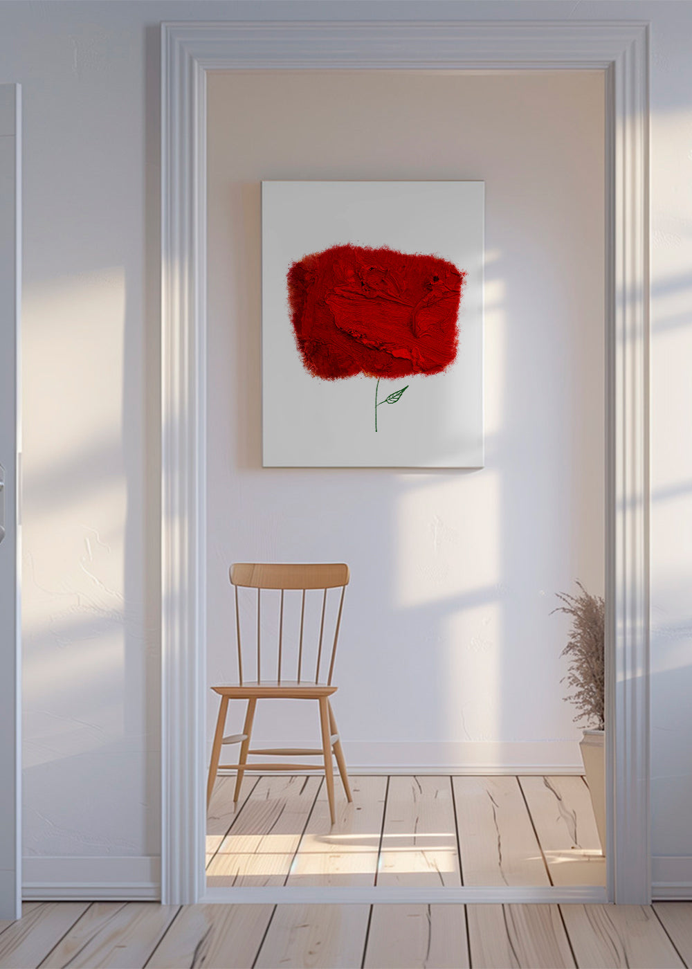 Botanische print met rode textuurbloem