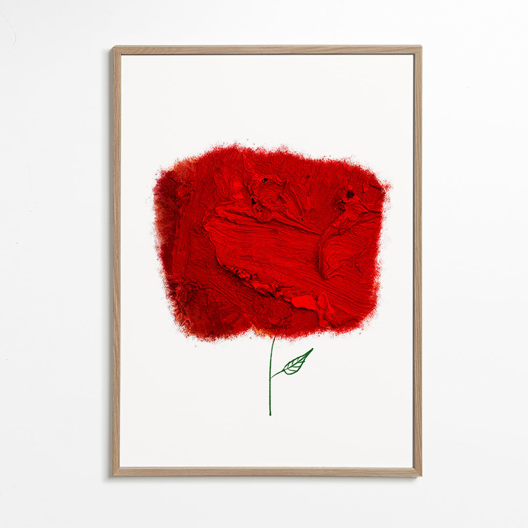 Botanische print met rode textuurbloem
