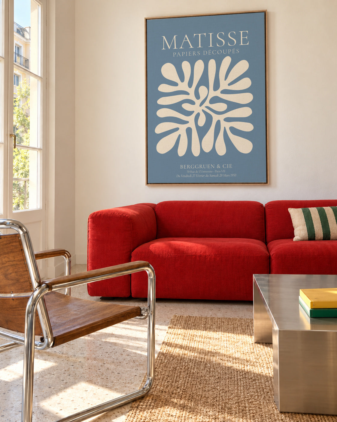 Henri Matisse BLUE papiers découpés I - Framed canvas in an interior