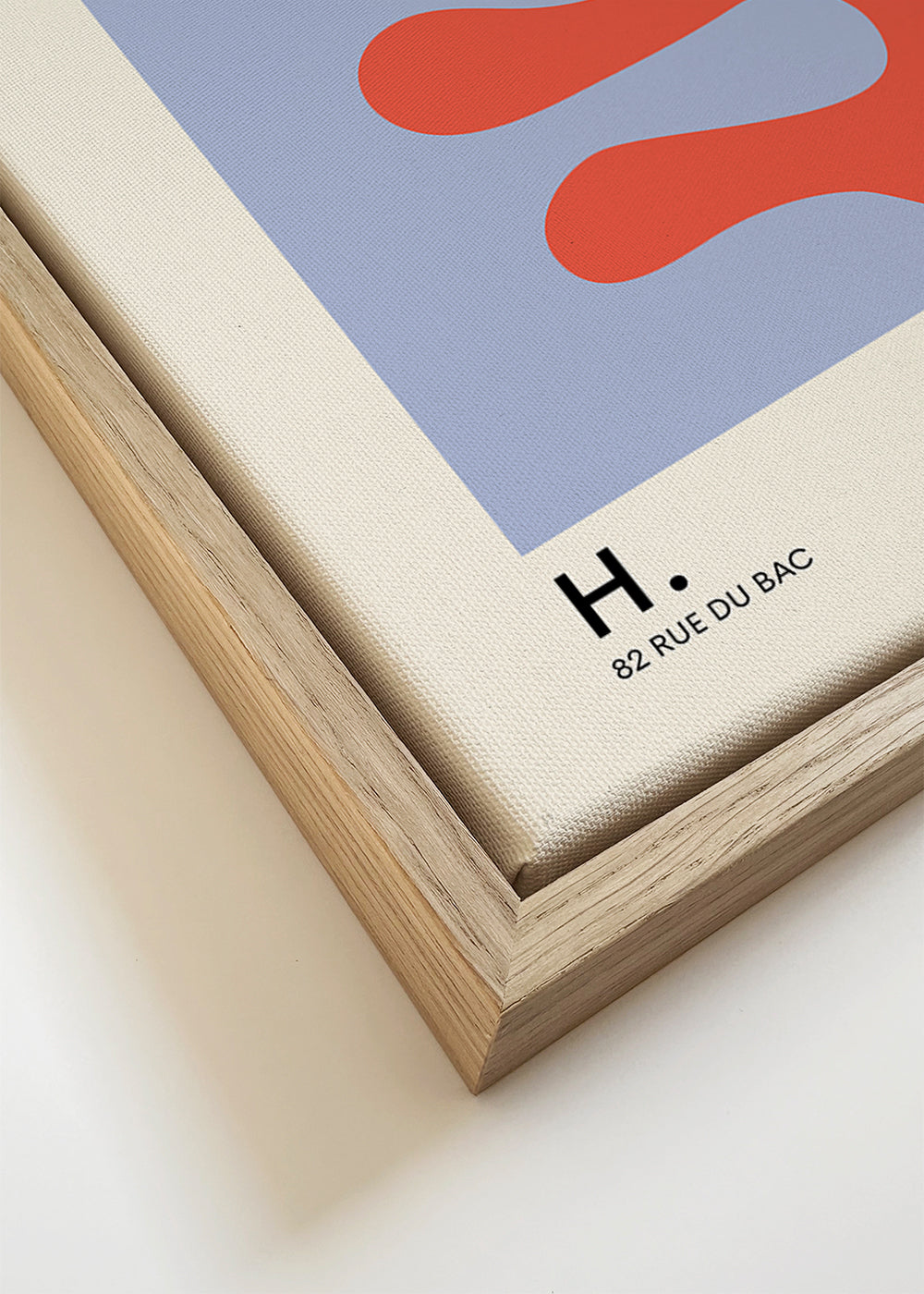 Botanische print Matisse-stijl: rood blad op blauw vlak