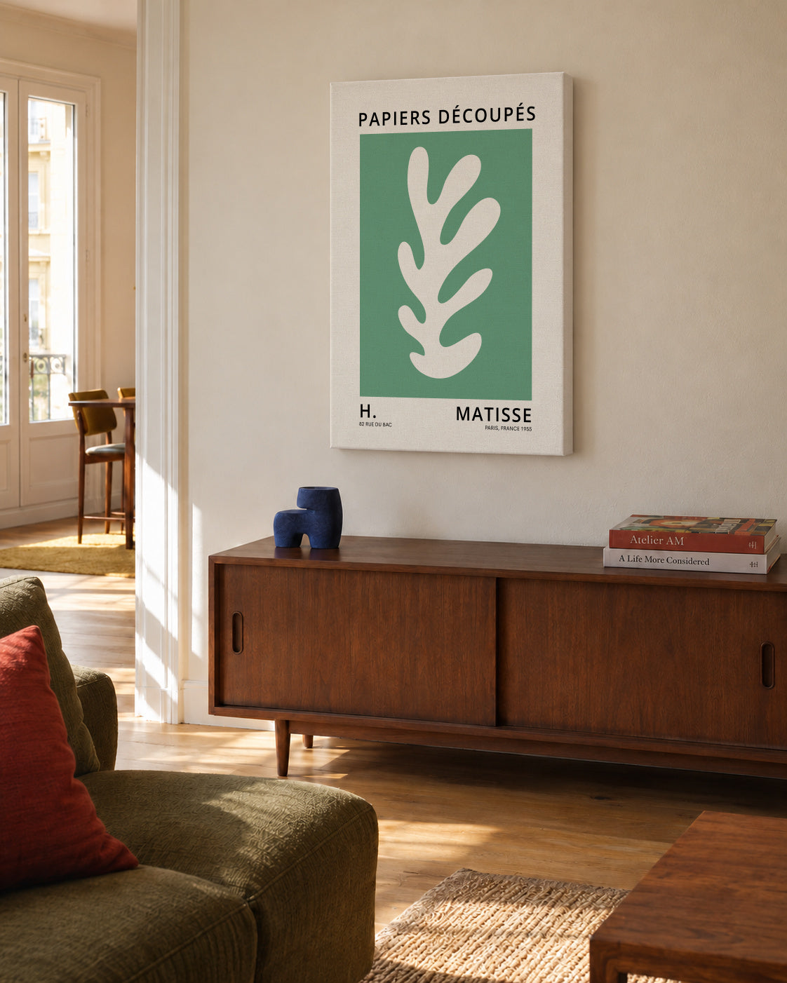 Henri Matisse GREEN papiers découpés I - Unframed canvas in an interior