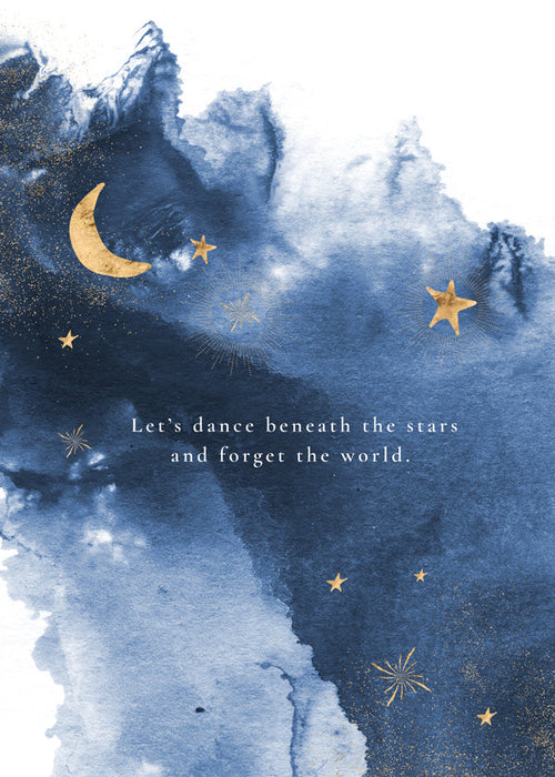 Maanillustratie in diepblauw met quote