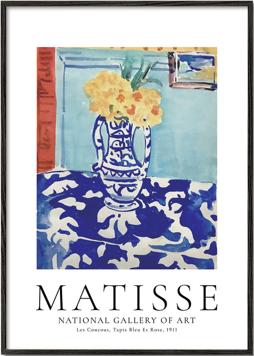 Botanische poster blauwe vaas met bloemen