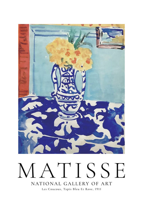 Botanische poster blauwe vaas met bloemen