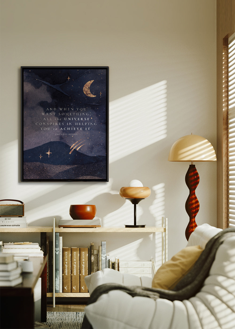 Illustratie van maanverlicht universum met citaat