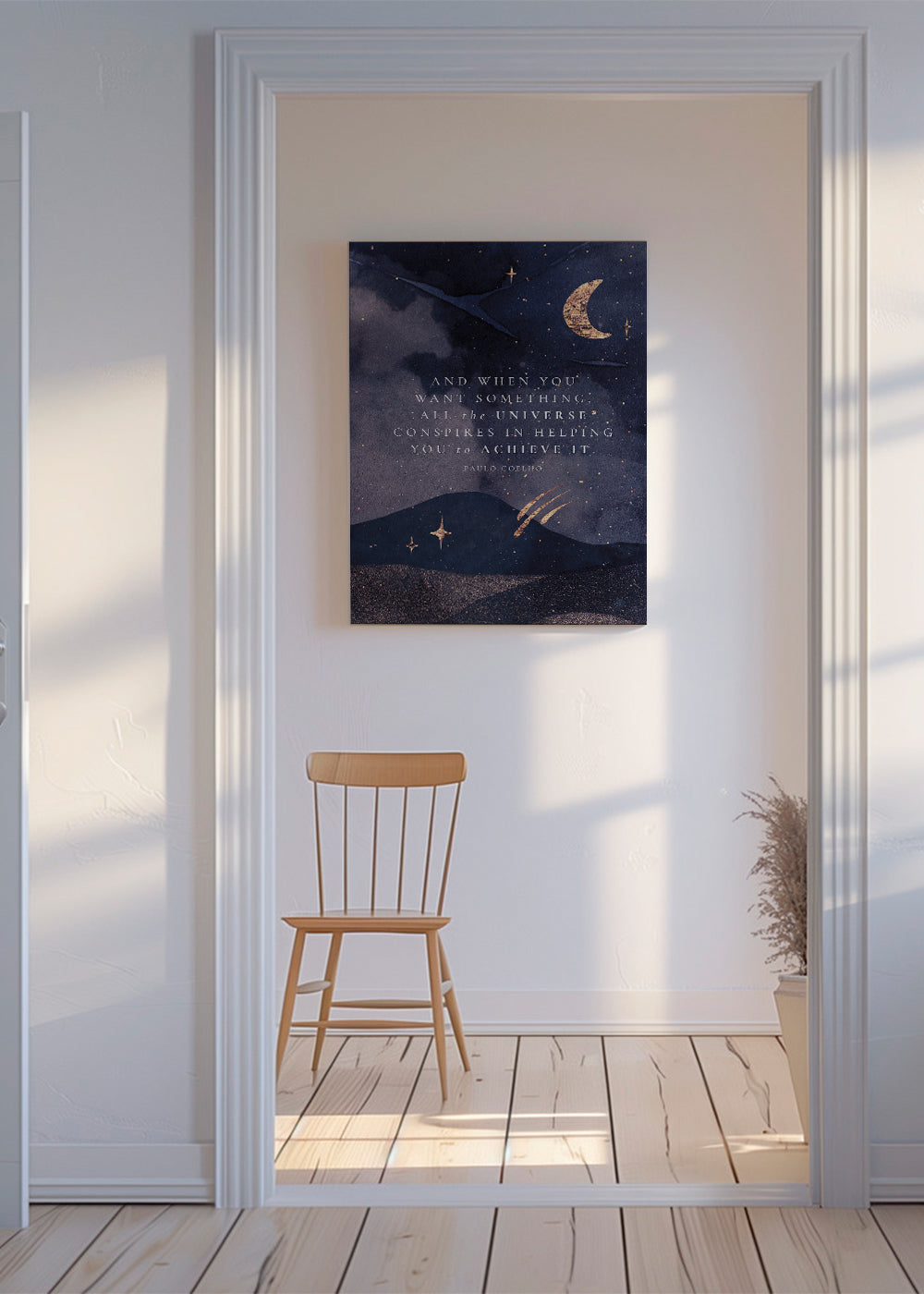 Illustratie van maanverlicht universum met citaat