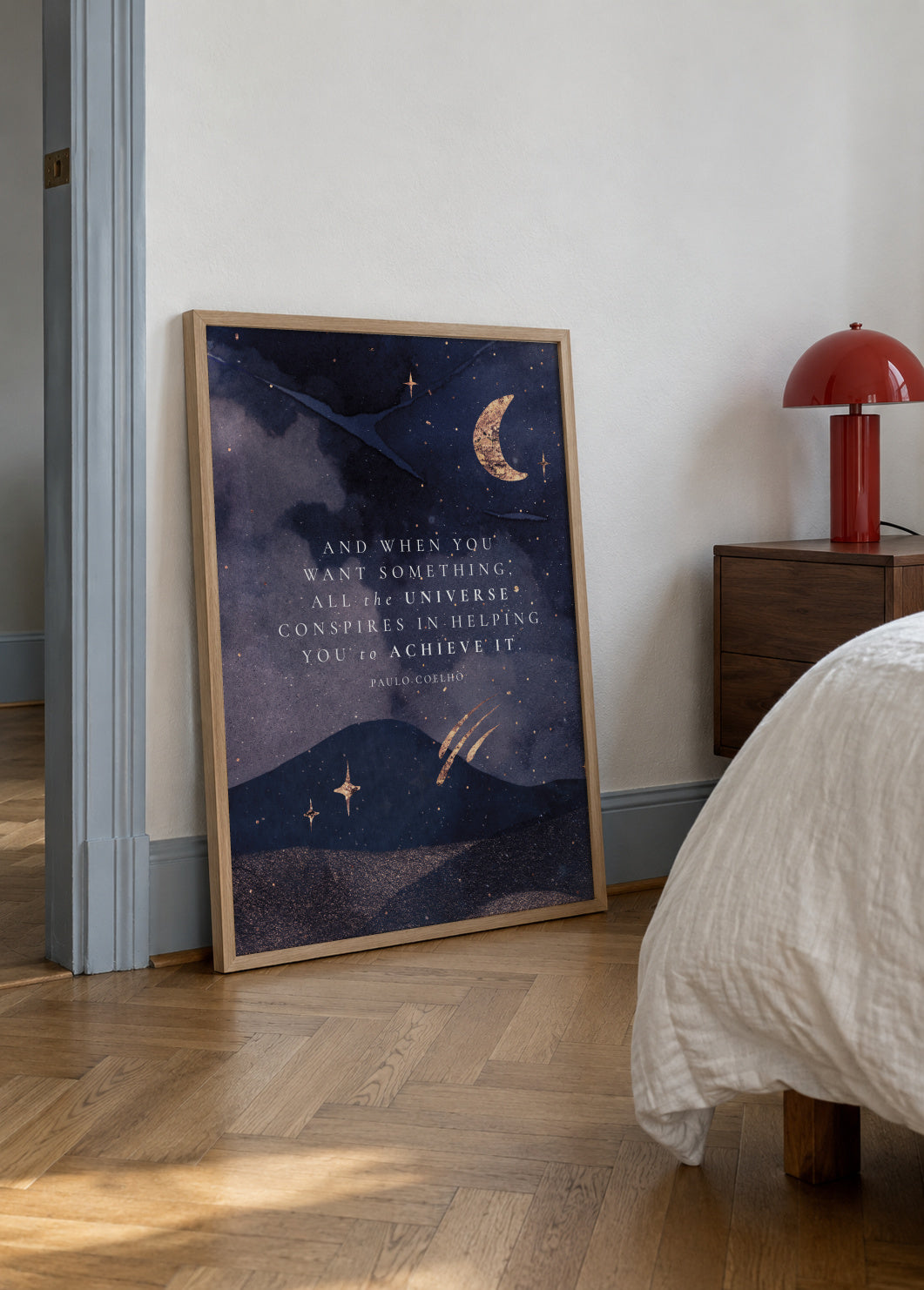 Paulo Coelho Universe Quote - Framed poster in an interior