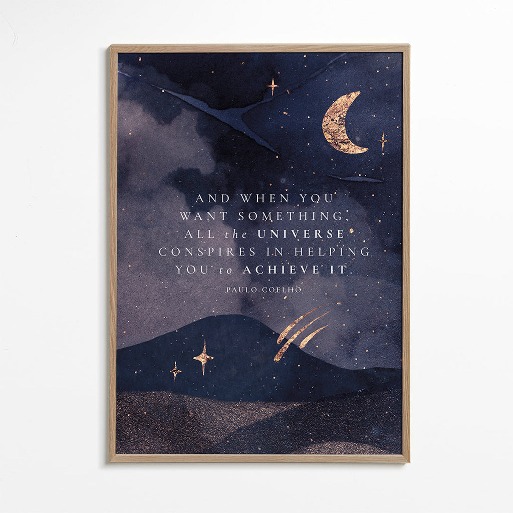 Illustratie van maanverlicht universum met citaat