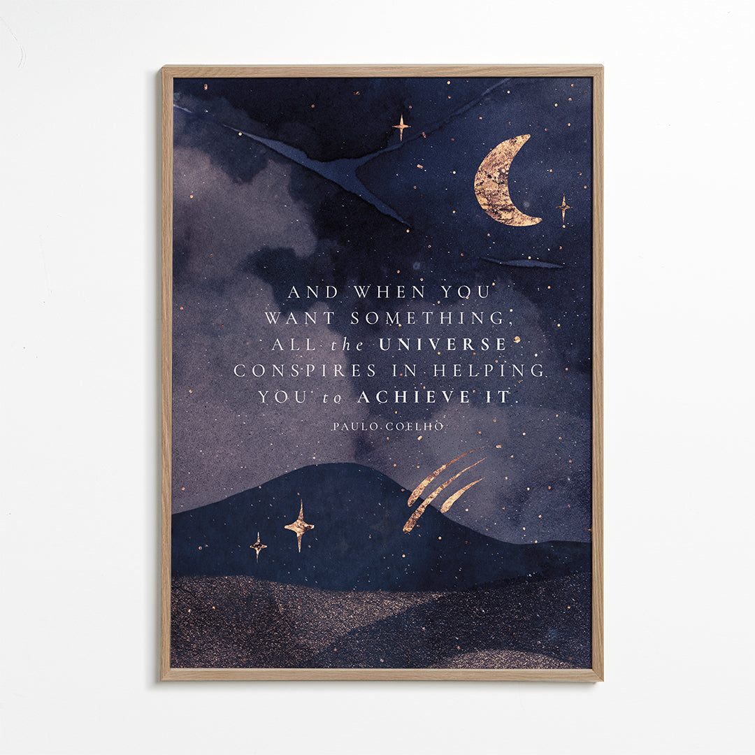Illustratie van maanverlicht universum met citaat