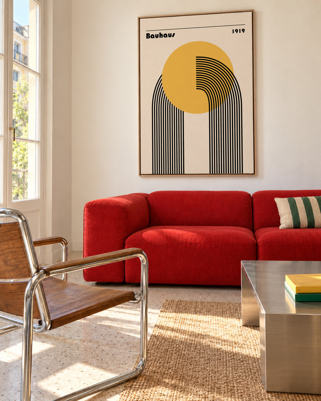 Bauhaus Venus yellow circle - Framed canvas in an interior