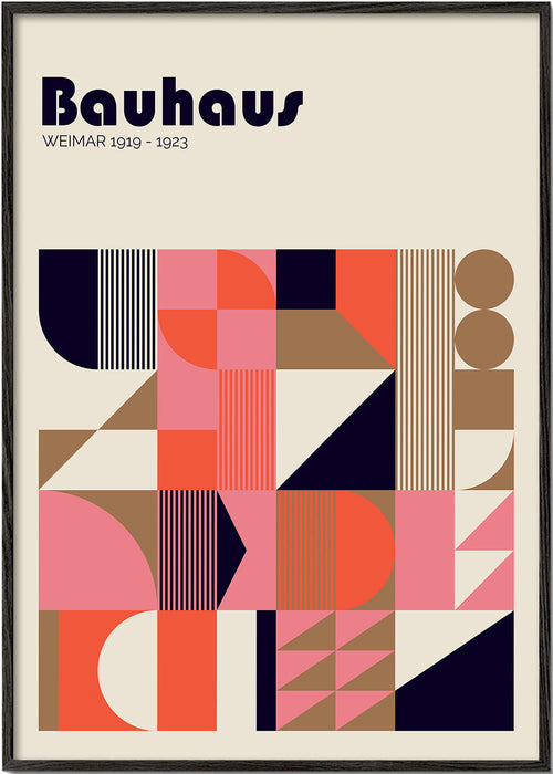 Geometrisch Bauhaus-poster koraal en roze