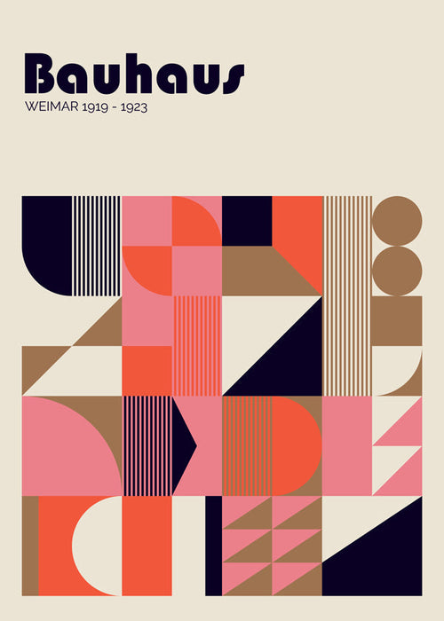 Geometrisch Bauhaus-poster koraal en roze