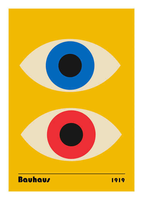 Geometrische poster Bauhaus met rode en blauwe ogen