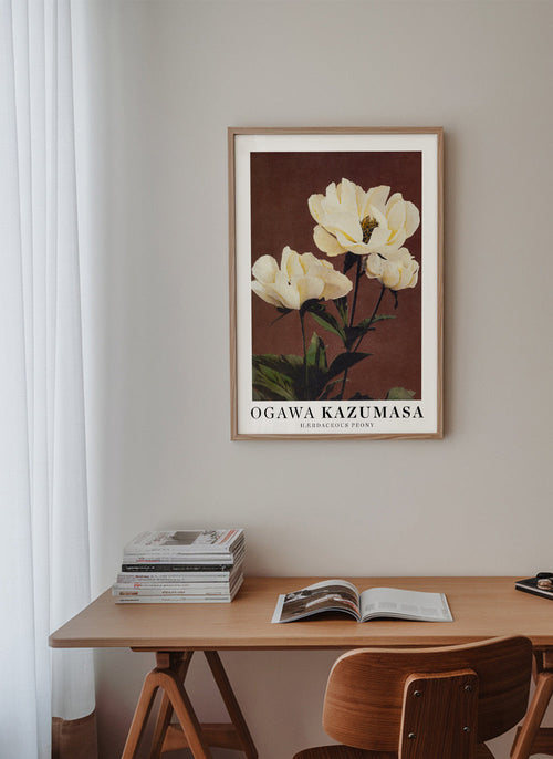 Botanische poster witte pioenroos