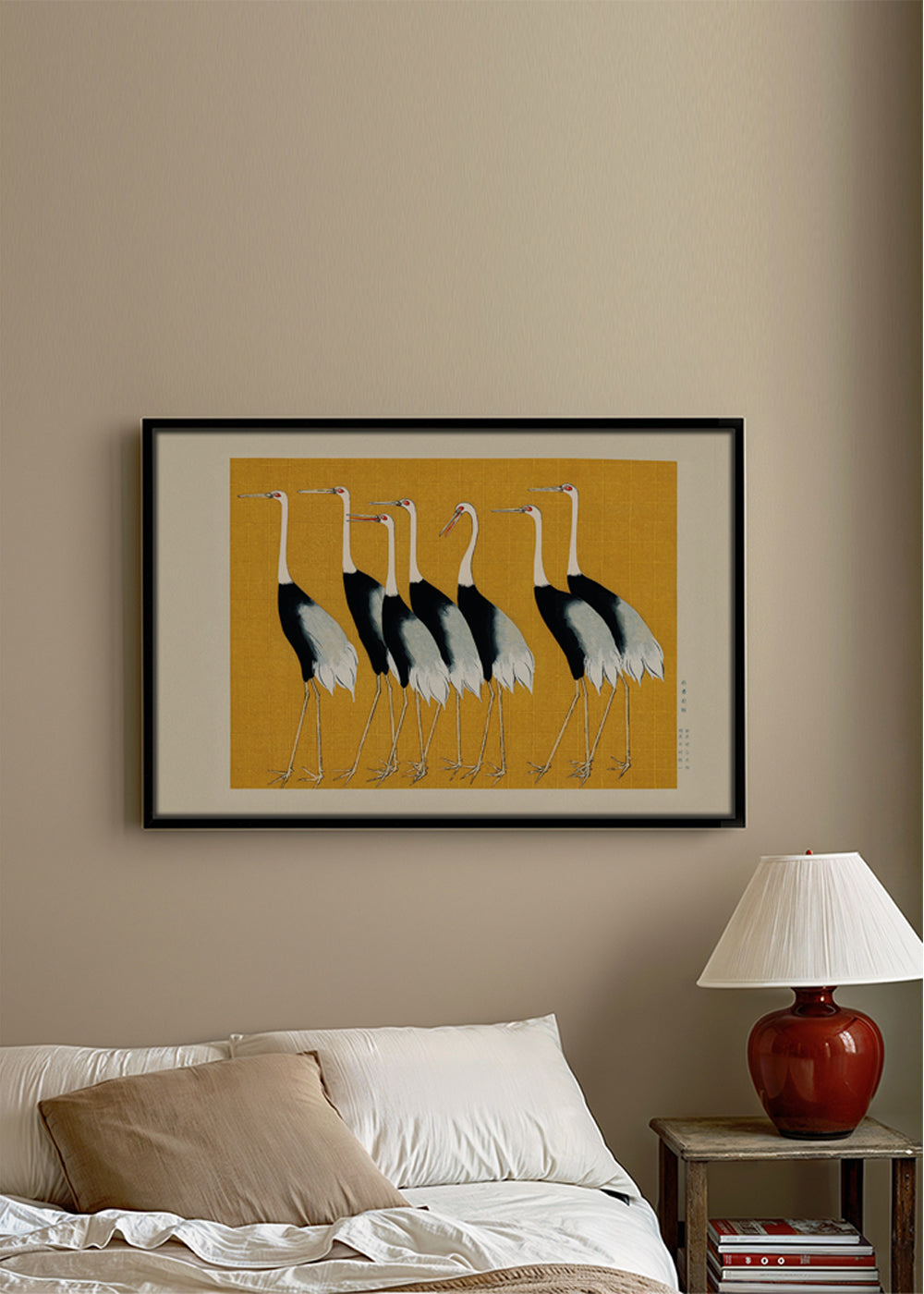Kunstwerk Japanse kraanvogels vintage