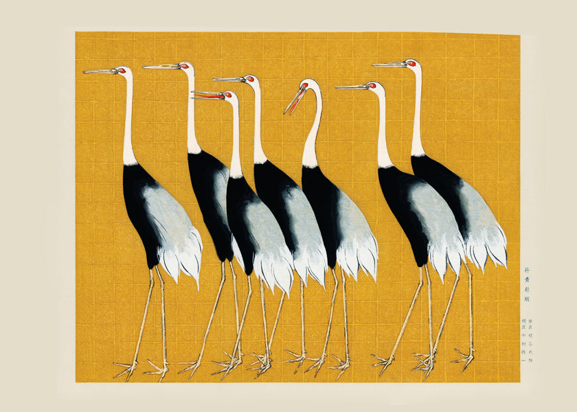 Kunstwerk Japanse kraanvogels vintage