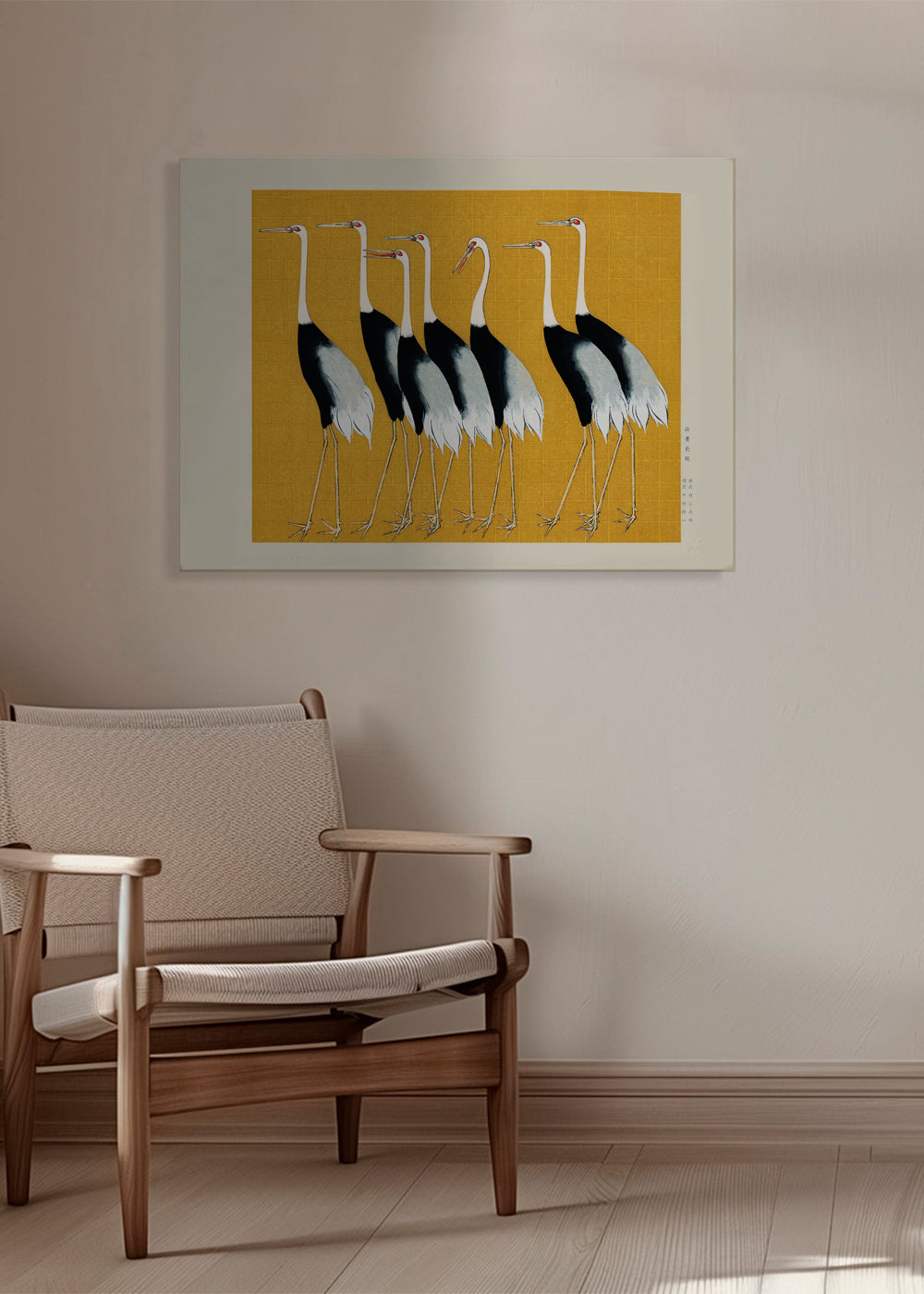 Kunstwerk Japanse kraanvogels vintage