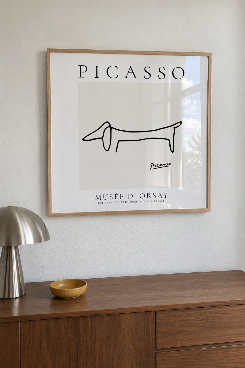 Pablo Picasso Animals Drawing Dog II - Framed poster in an interior
