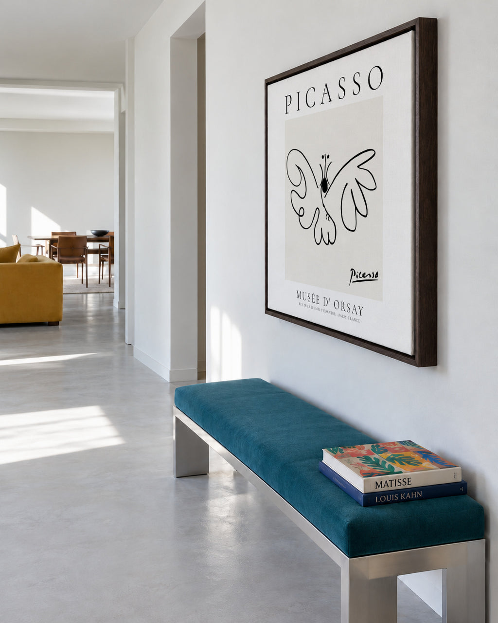 Pablo Picasso Animals Drawing butterfly II - Framed canvas in an interior