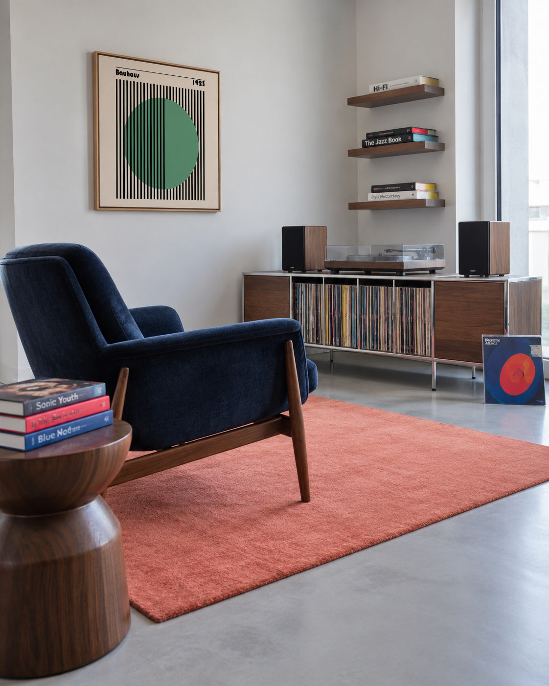 Bauhaus Green Circle II - Framed canvas in an interior