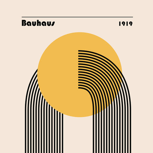 Geometrische poster Bauhaus gele zon en bogen