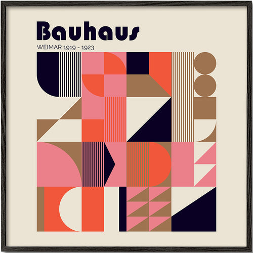 Geometrische poster Bauhaus koraal en beige