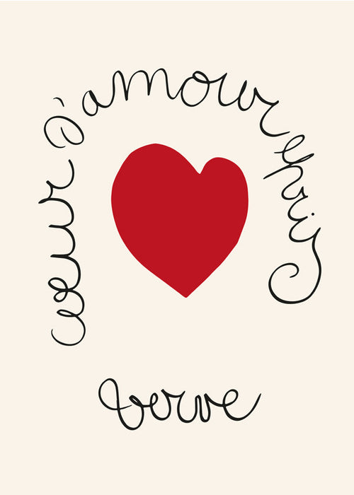 Rode hart illustratie met gebogen lettering