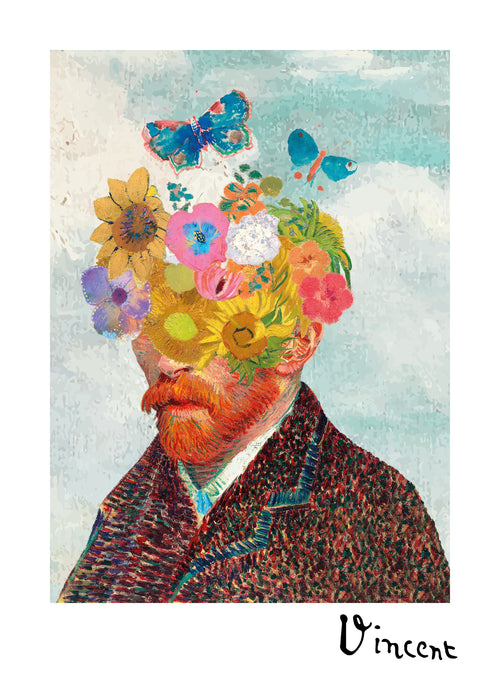 Vincent van Gogh inspired self-portrait & flower remixed - Unframed art print