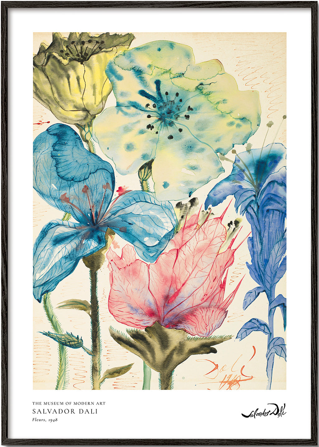 Botanische print Dali bloemen in aquarel